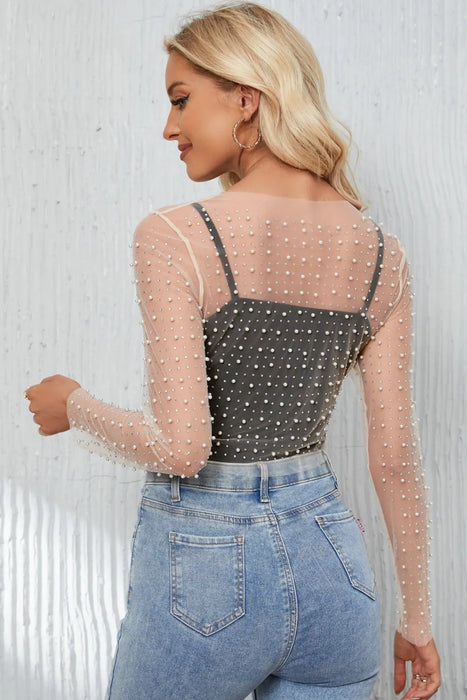 Pearl Long Sleeve Mesh Cropped Top - Byyde
