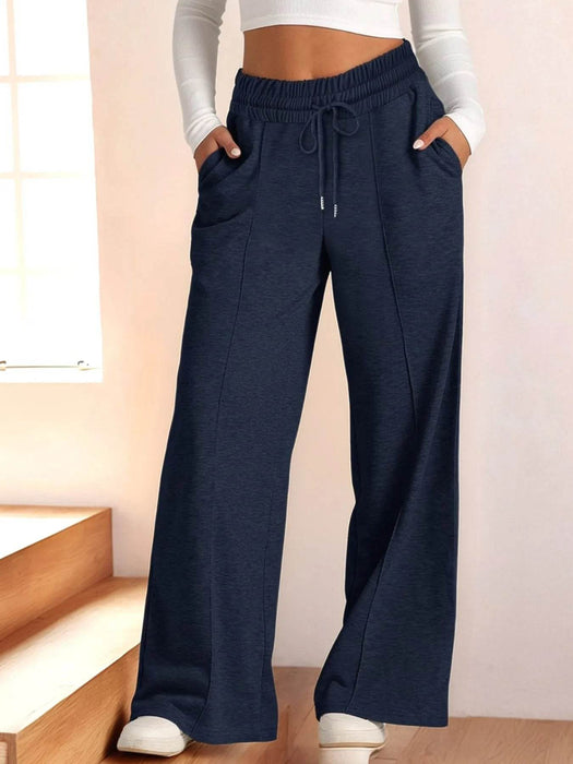 Full Size Drawstring Relaxed Fit Wide Leg Pants Plus Size - Byyde