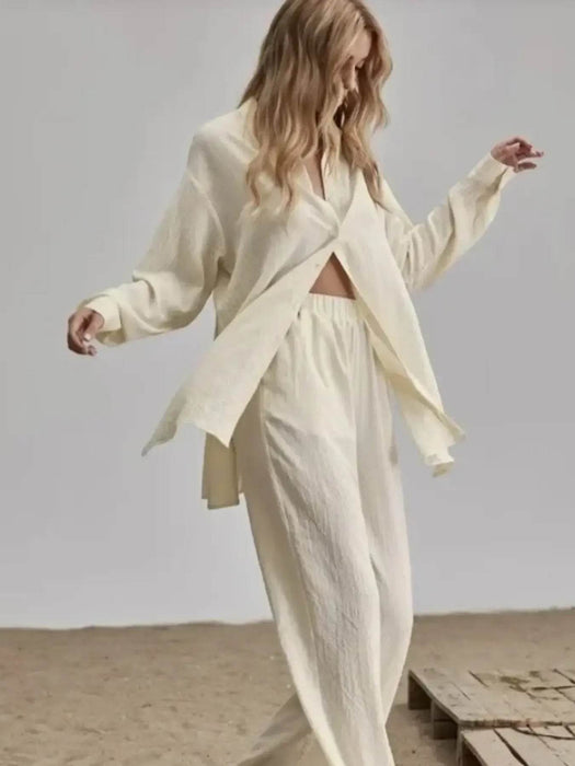 Button Up Long Sleeve Shirt and Pants Set - Byyde