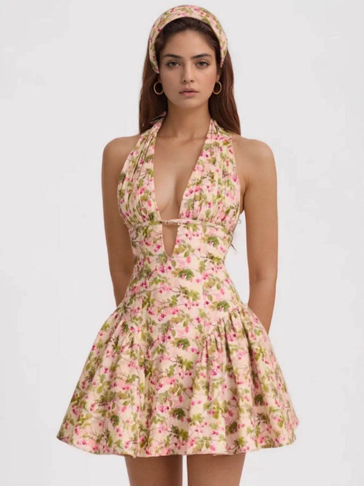 Floral Halter Neck Mini Dress - Byyde