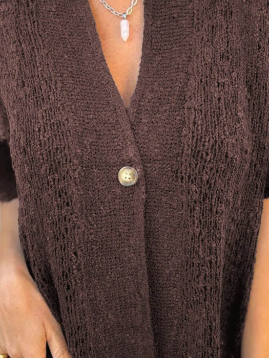Full Size One Button Openwork Cardigan Plus Size - Byyde