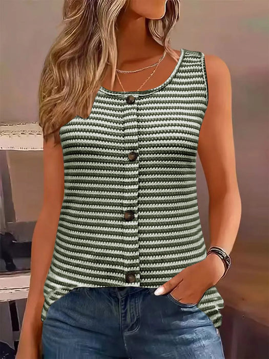 Striped Round Neck Tank Top - Byyde