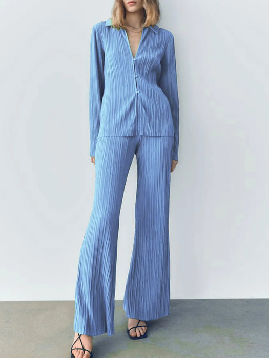 Texture Long Sleeve Top and Pants Lounge Set - Byyde