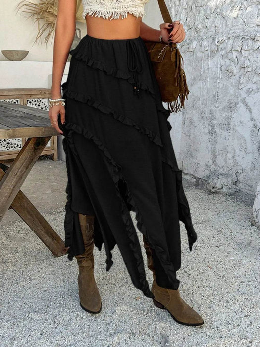 Devine Slit Drawstring Ruffled Skirt - Byyde