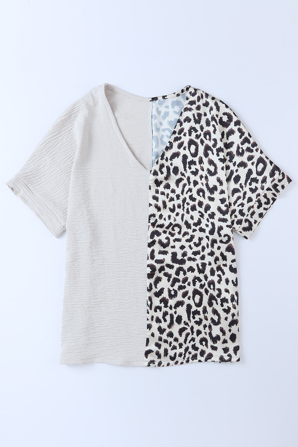Leopard Color Block V-Neck Blouse - Byyde