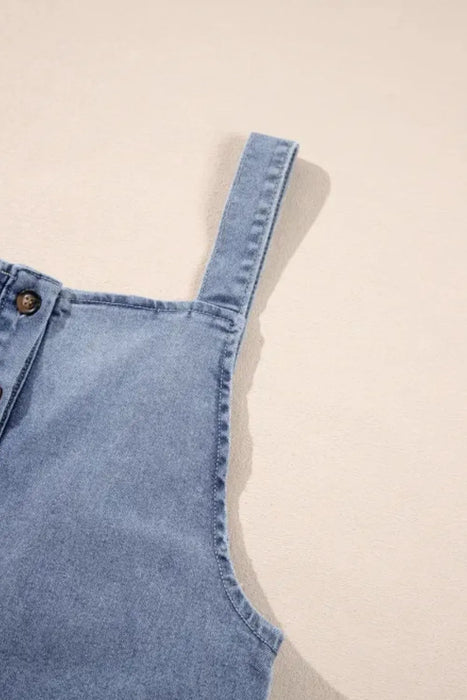 Wide Strap Denim Overalls with Pockets - Byyde