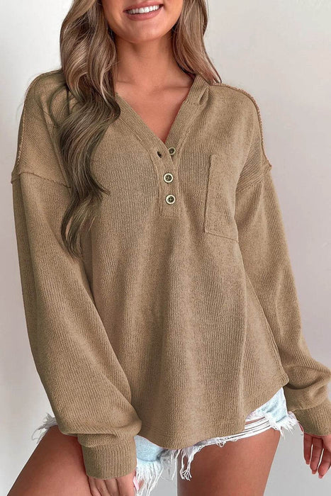 Button Detail Long Sleeve Hoodie - Byyde