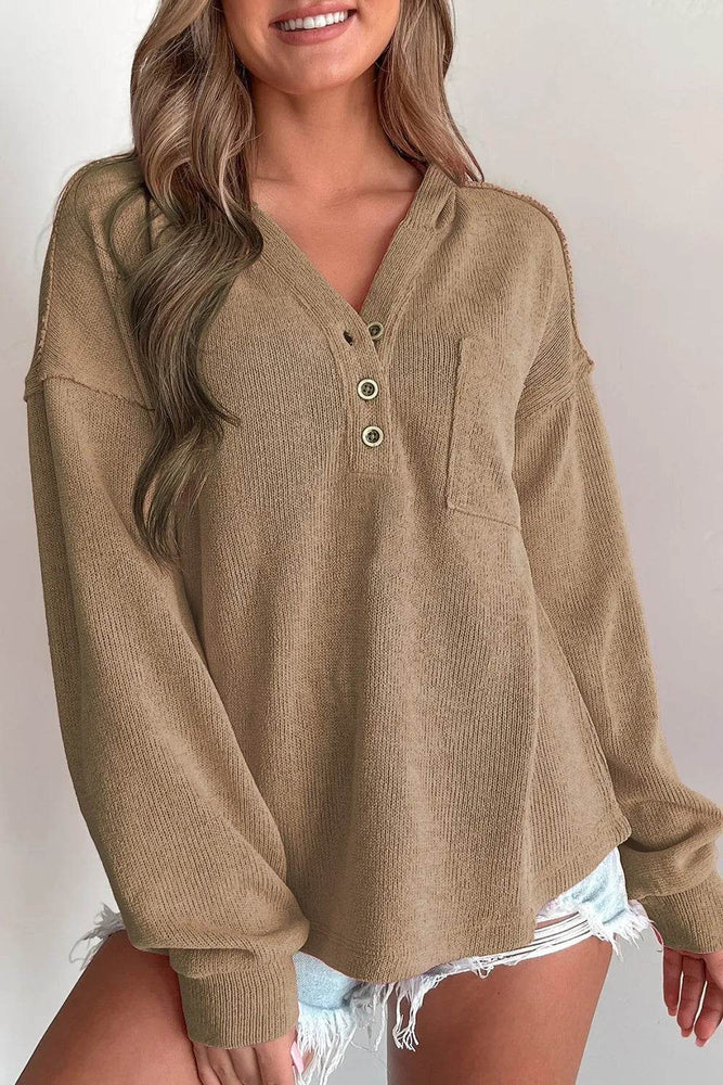 Button Detail Long Sleeve Hoodie - Byyde