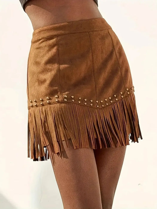 Studded Fringe Mini Skirt - Byyde