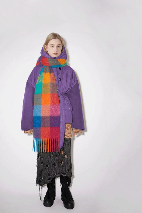 Thermal Fringe Contrast Plaid Scarf - Byyde