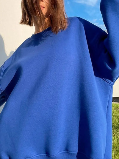Round Neck Dropped Shoulder Long Sleeve Sweatshirt - Byyde