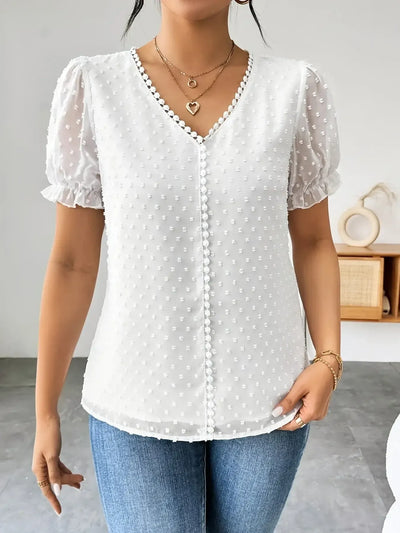 Swiss Dot Short Sleeve Blouse - Byyde