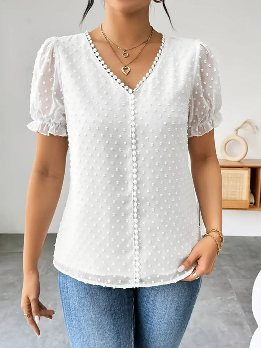Swiss Dot Short Sleeve Blouse - Byyde