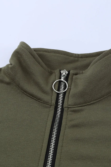 Side Slit Half Zip Long Sleeve Sweatshirt - Byyde