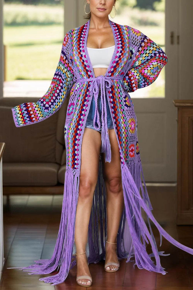 Fringe Tied Long Sleeve Cardigan - Byyde