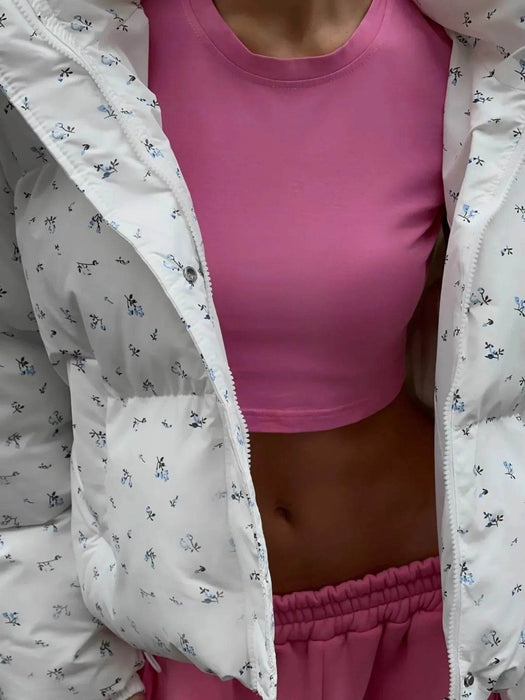 Floral Print Puffer Jacket with Hood - Byyde