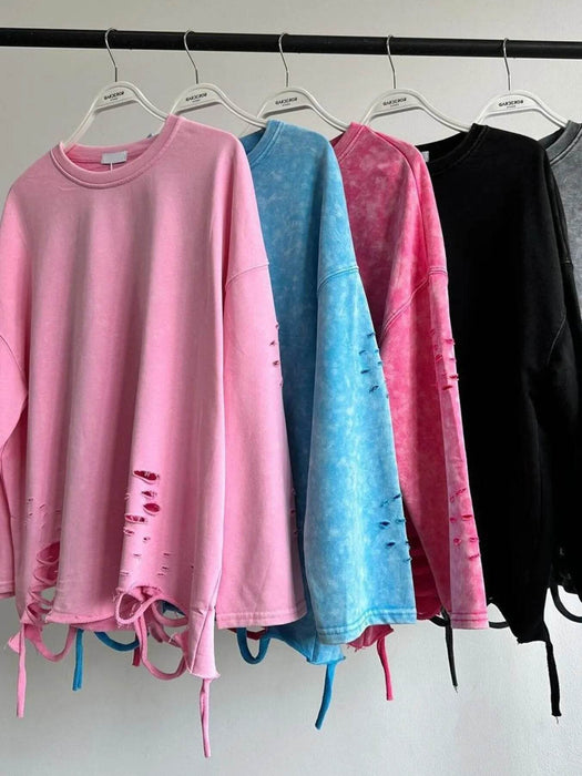 Distressed Oversized Long Sleeve Sweatshirt - Byyde