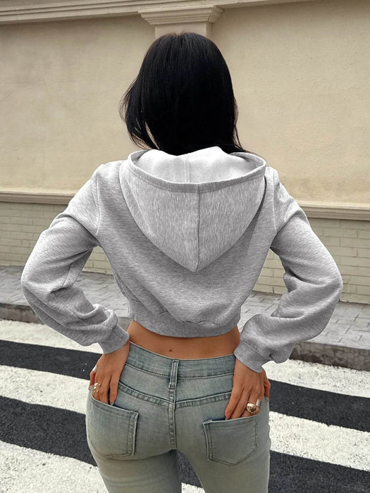 Cropped Zip-Up Long Sleeve Hoodie - Byyde