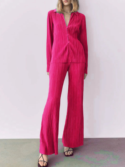 Texture Long Sleeve Top and Pants Lounge Set - Byyde