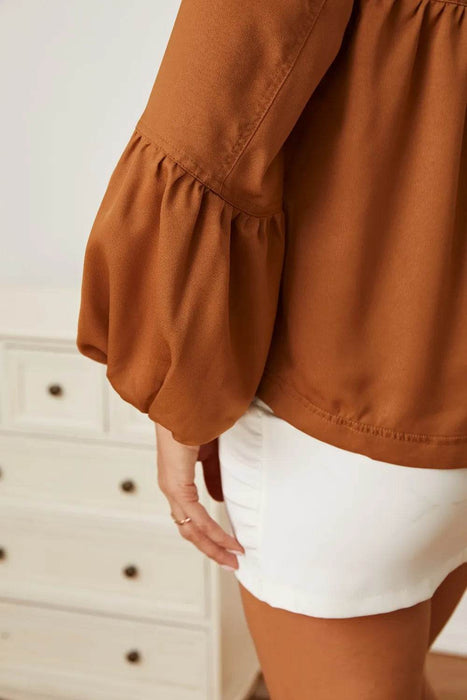Balloon Sleeve Collared Neck Blouse - Byyde