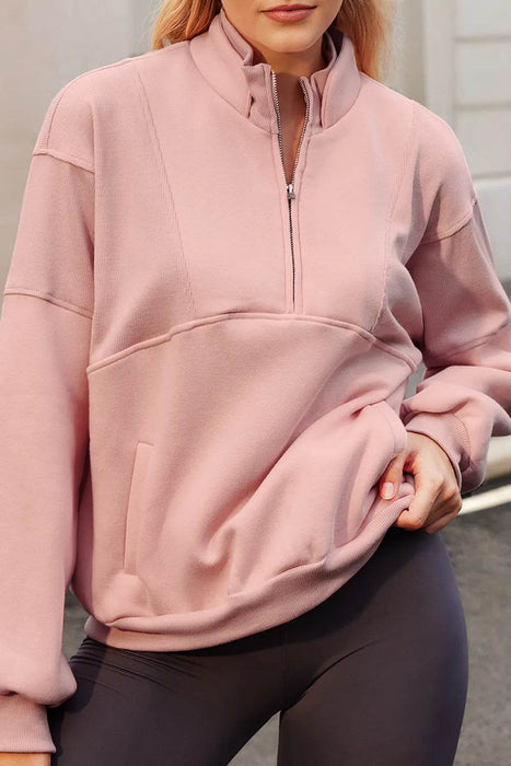 Half Zip Drop Shoulder Long Sleeve Sweatshirt - Byyde