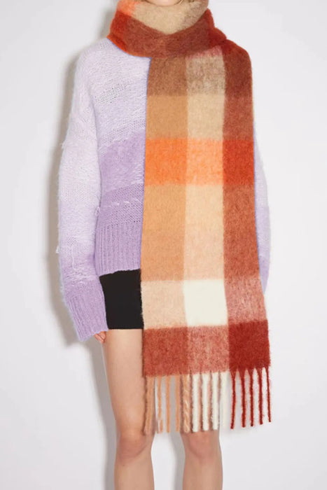 Thermal Fringe Contrast Plaid Scarf - Byyde