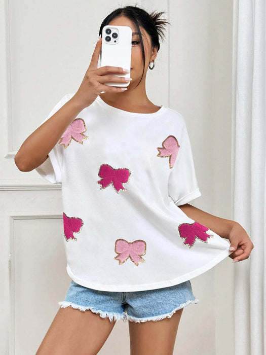 Bow Round Neck Casual T-Shirt - Byyde