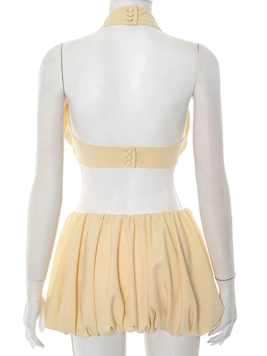 Button Back Halter Crop Top and Shorts Set - Byyde
