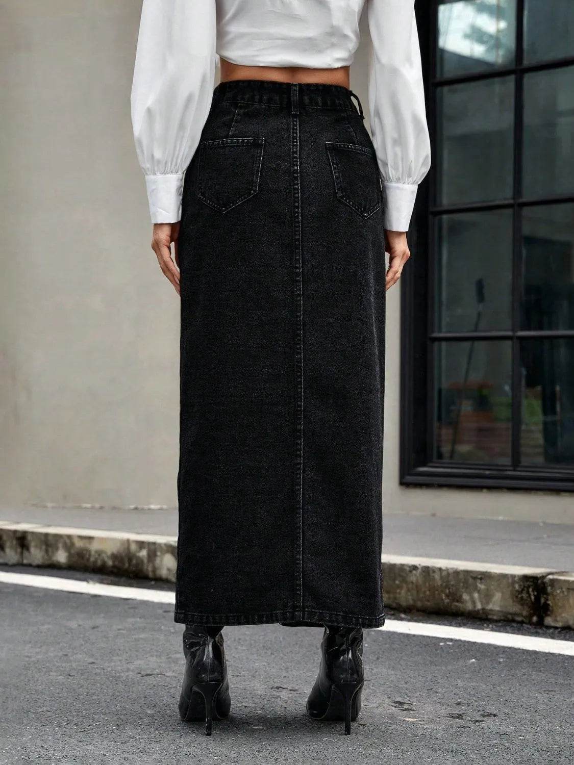 Button Front Denim Skirt - Byyde