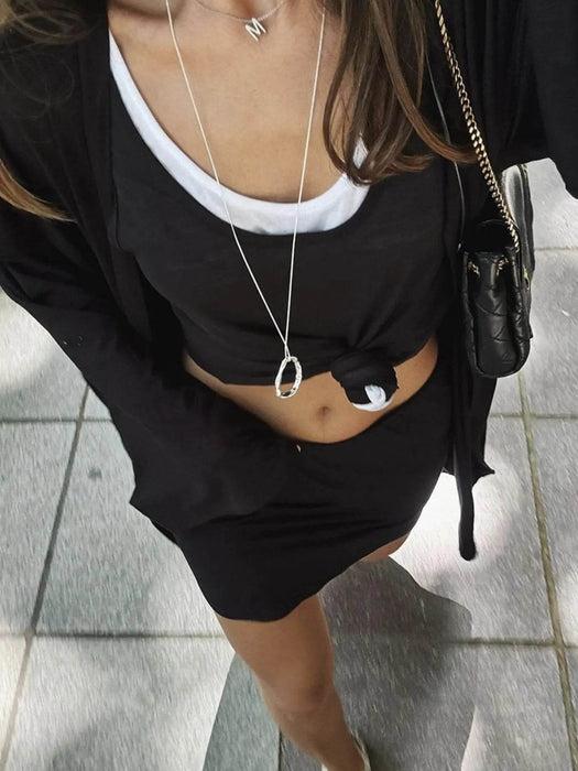 Cami Shorts and Open Front Cardigan Three Piece Set - Byyde