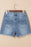 Pearl Beaded Raw Hem Wash Denim Shorts - Byyde