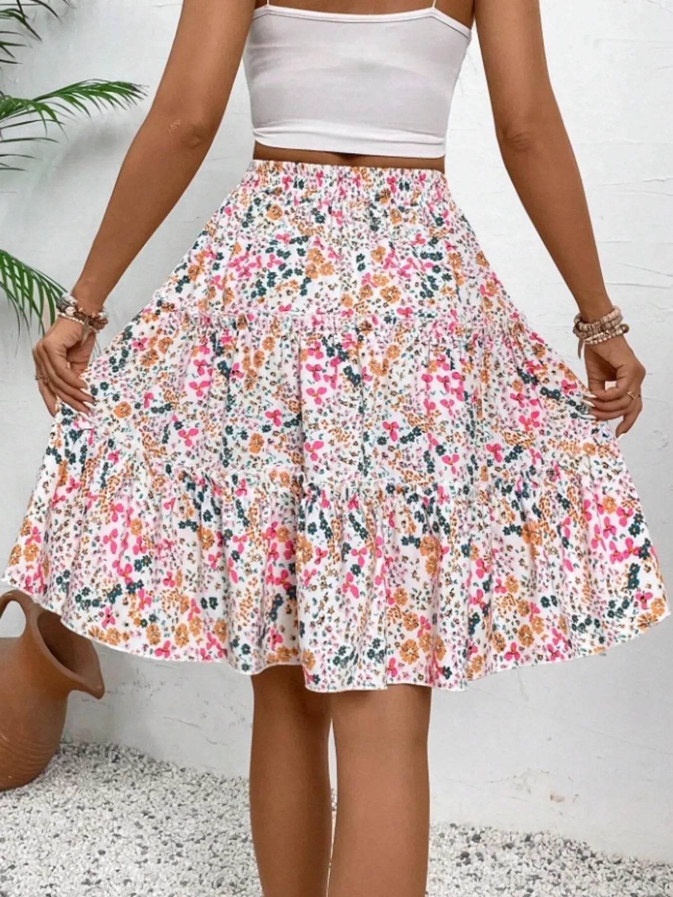Floral Print Midi Skirt - Byyde
