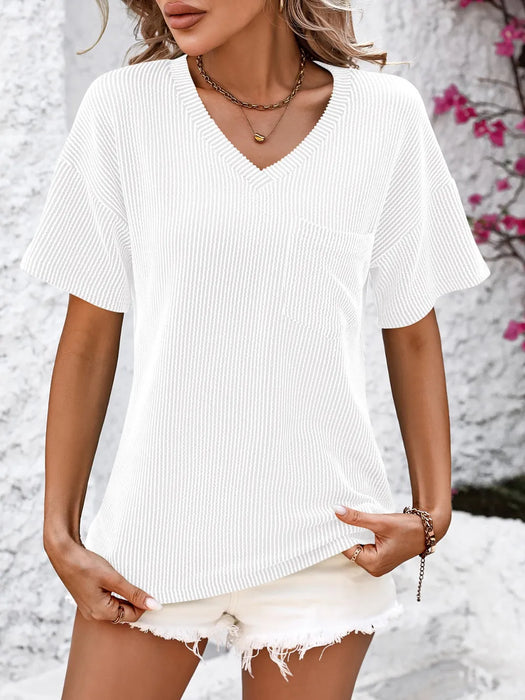 Mandy V-Neck Dropped Shoulder T-Shirt - Byyde