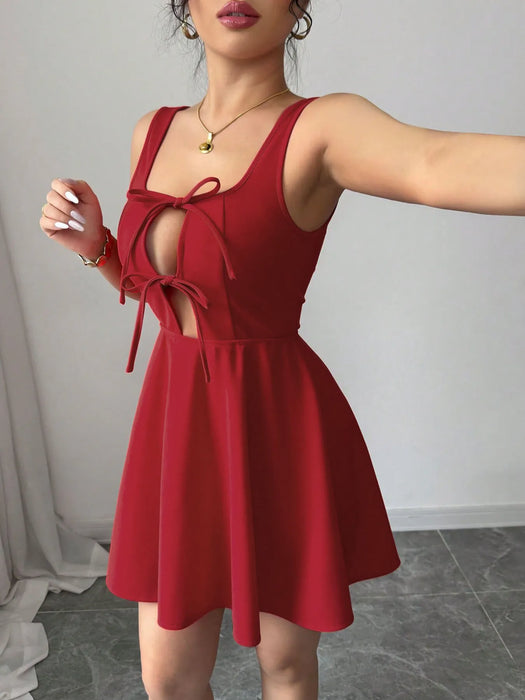Tie Front Wide Strap Dress - Byyde