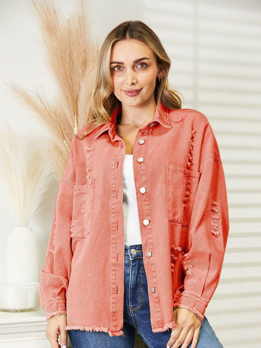 Distressed Raw Hem Denim Jacket - Byyde