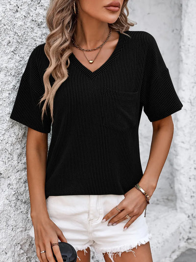 Mandy V-Neck Dropped Shoulder T-Shirt - Byyde