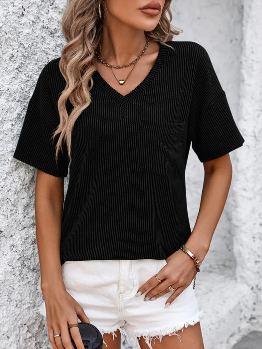Mandy V-Neck Dropped Shoulder T-Shirt - Byyde
