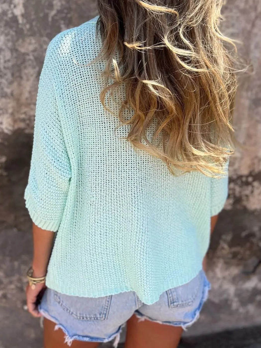 Full Size Johnny Collar Loose Knit Sweater Plus Size - Byyde