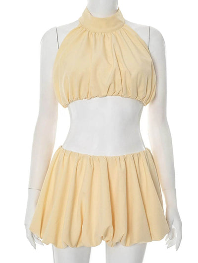 Button Back Halter Crop Top and Shorts Set - Byyde