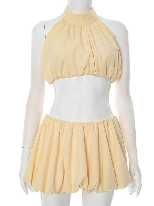 Button Back Halter Crop Top and Shorts Set - Byyde