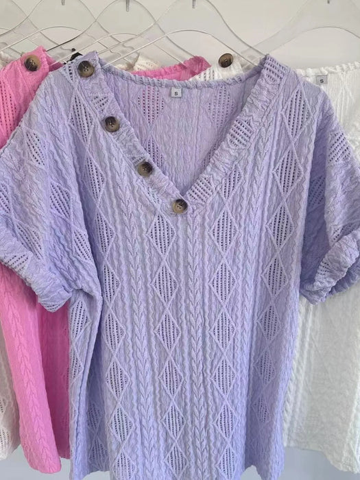 Textured V-Neck Short Sleeve Top - Byyde