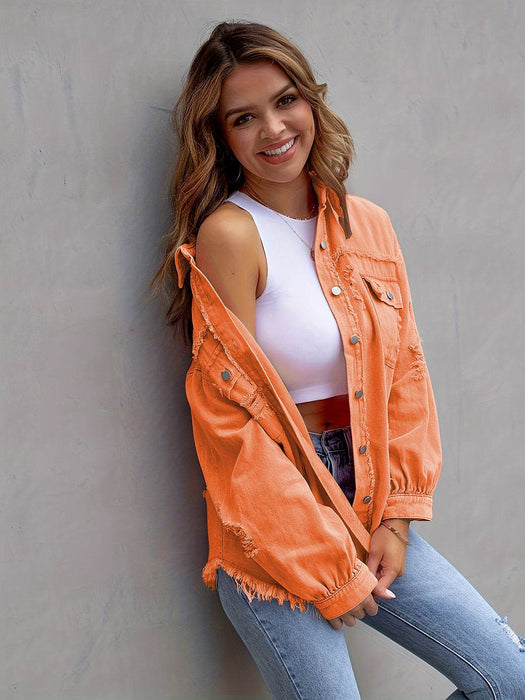 Distressed Drop Shoulder Denim Jacket - Byyde