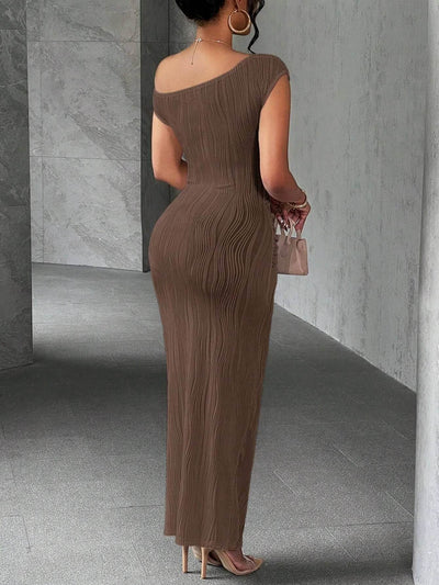 Asymmetrical One Shoulder Bodycon Maxi Dress - Byyde