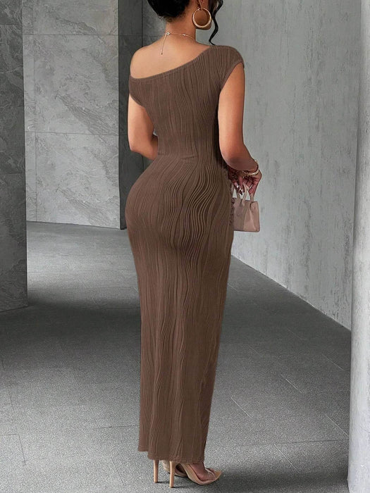 Asymmetrical One Shoulder Bodycon Maxi Dress - Byyde