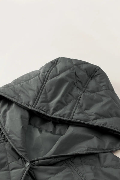 Snap Down Long Sleeve Quilted Winter Coat - Byyde