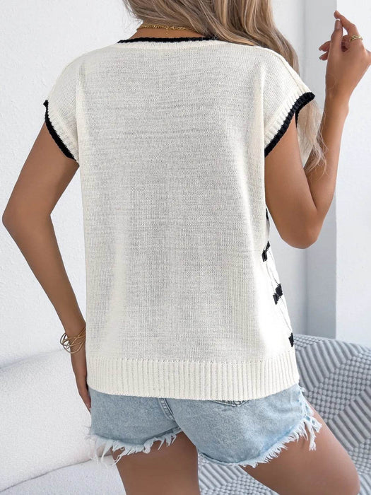 Cable-Knit Striped Round Neck Knit Top - Byyde