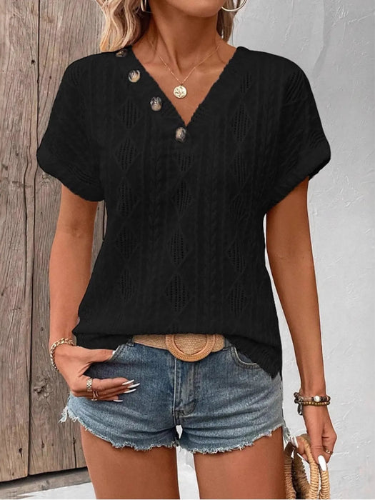 Textured V-Neck Short Sleeve Top - Byyde