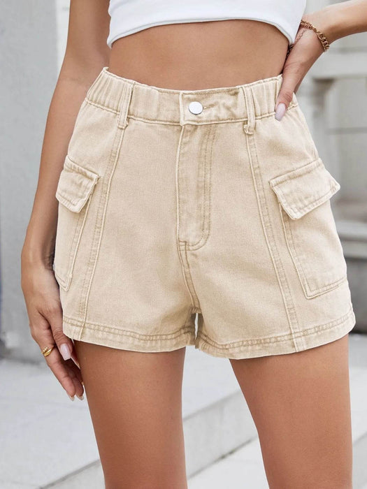 High Waist Cargo Denim Shorts - Byyde