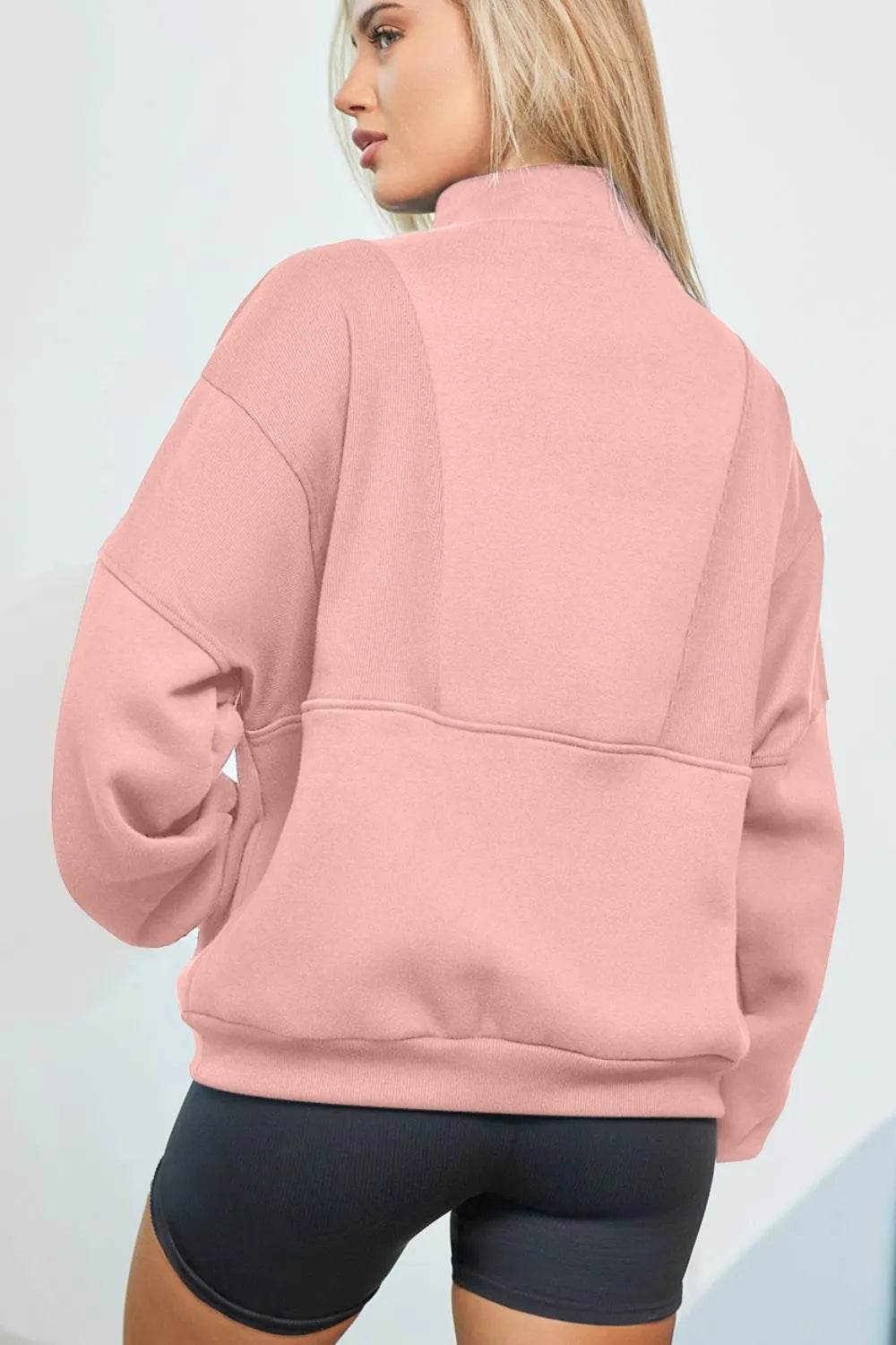 Half Zip Drop Shoulder Long Sleeve Sweatshirt - Byyde