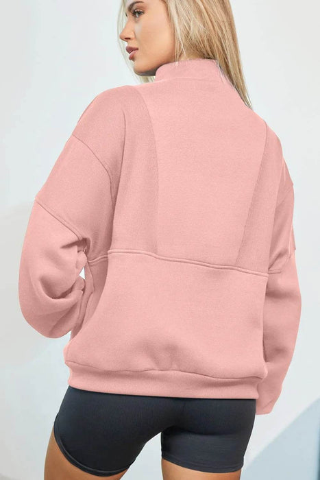 Half Zip Drop Shoulder Long Sleeve Sweatshirt - Byyde